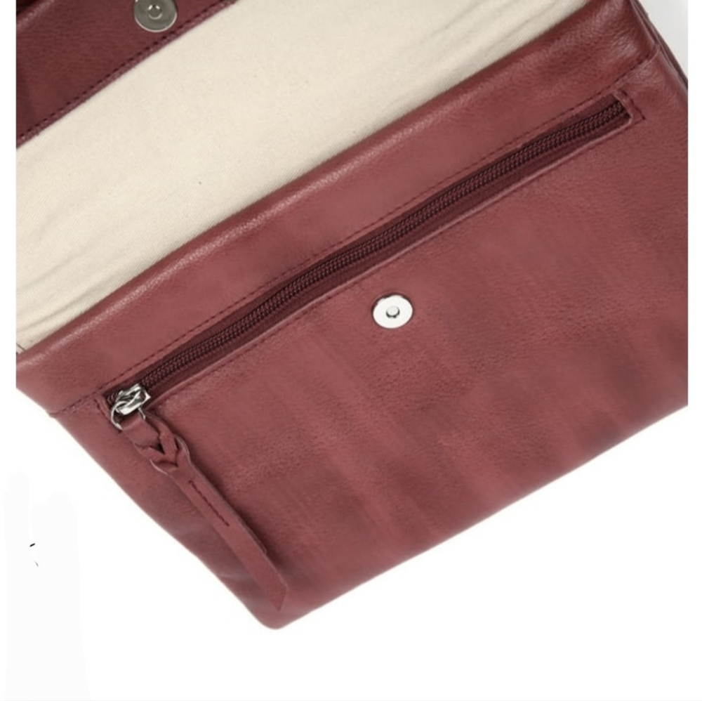 Pearl Angeli Soft Genuine Leather Shoulder/Crossbody Bag In Wine Red Med Size - Picture 2 of 9
